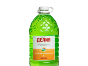 ПЭТ-канистра жидкого мыла Делия с зелёным мылом, ручкой и белой крышкой, 5 л, с этикеткой «с экстрактами василька и череды»
